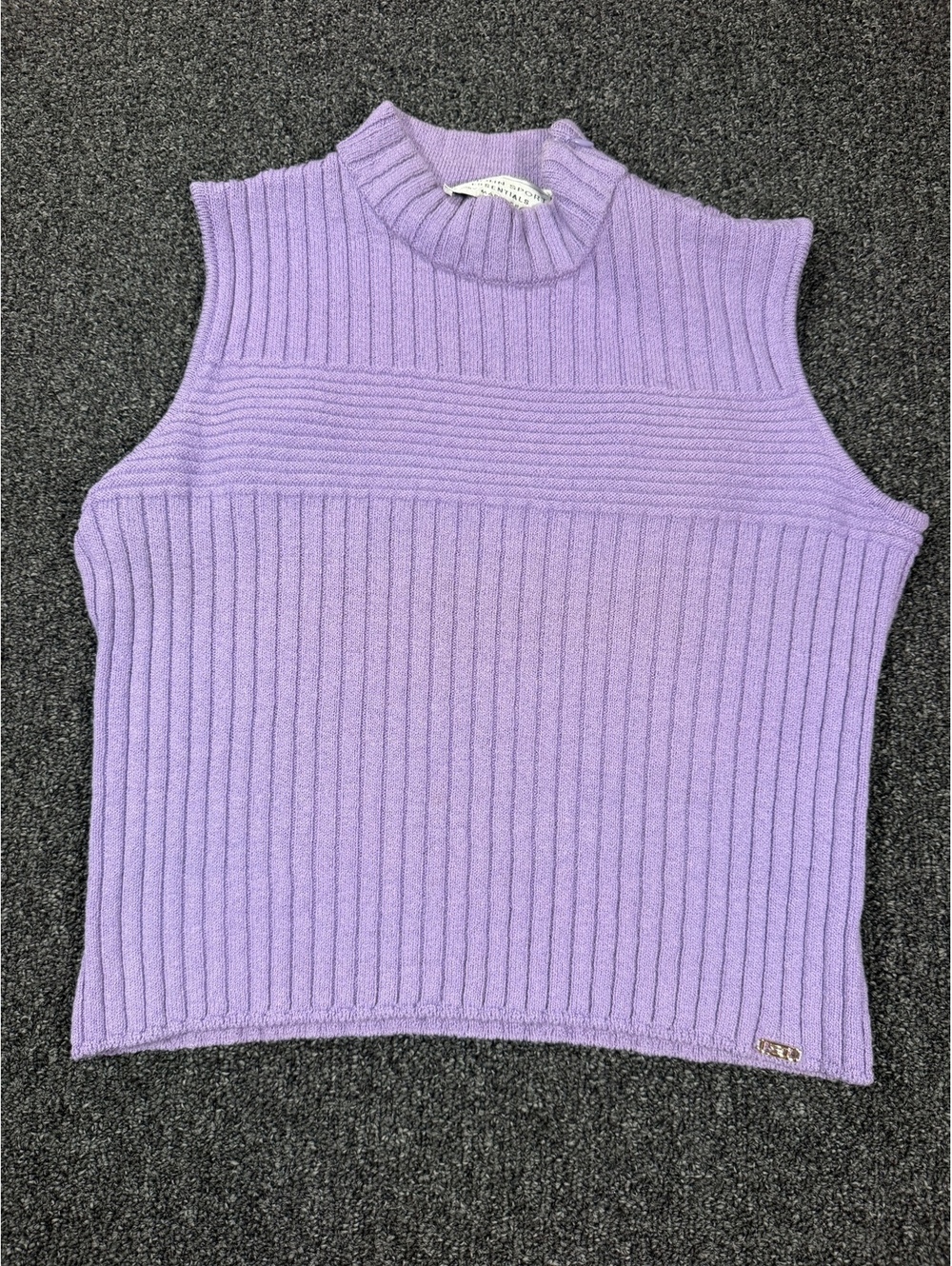 St. John Sport Essentials Lavender Ribbed Sleeveless Wool Blend Sweater Vest, L